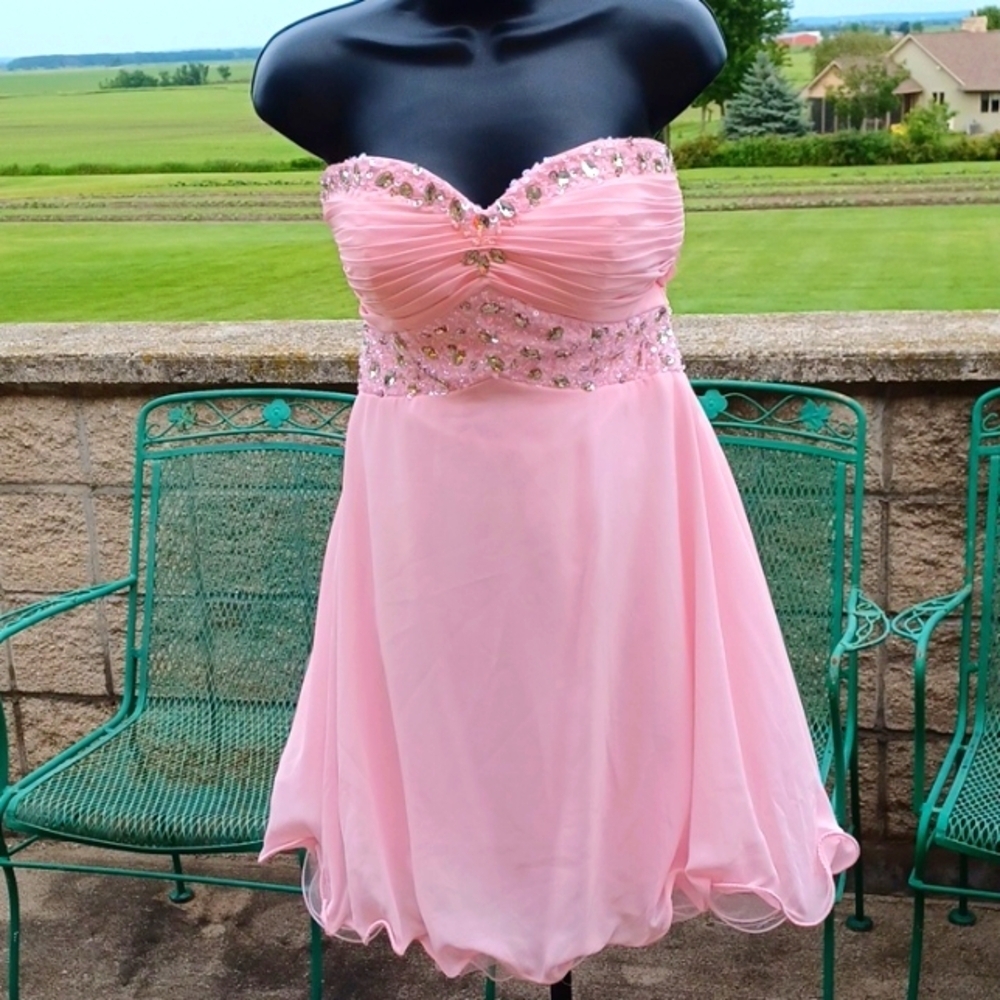 Gorgeous Pink Prom Dress, Rhinestones and pink ruffle 4-layer skirt, never worn